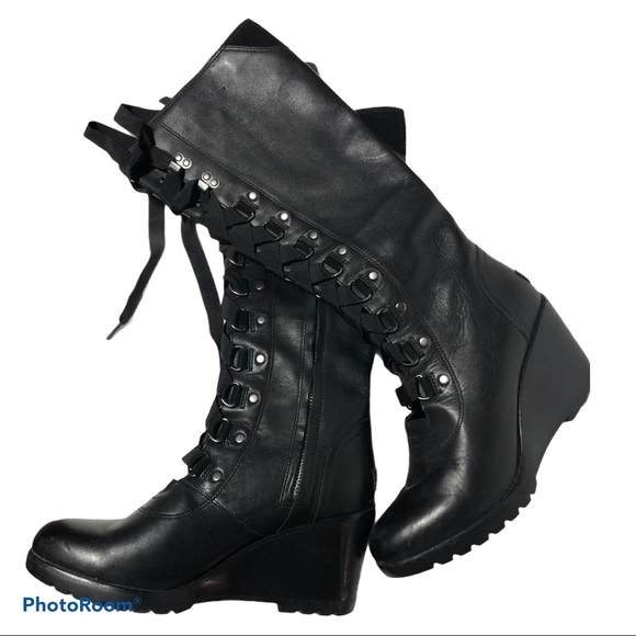 SOREL After Hours leather tall lace-up wedge boot